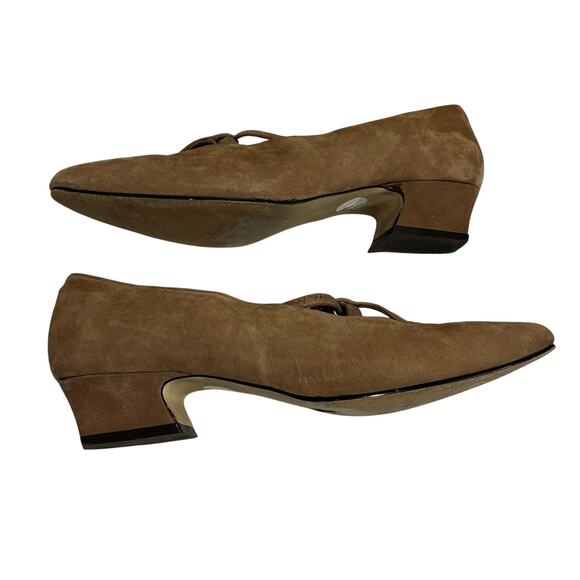 Vintage 1980's fawn brown suede leather Mary Janes classic low heel shoes - Picture 11 of 12